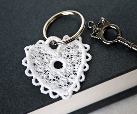 Embroidery Lace Heart Key Fob